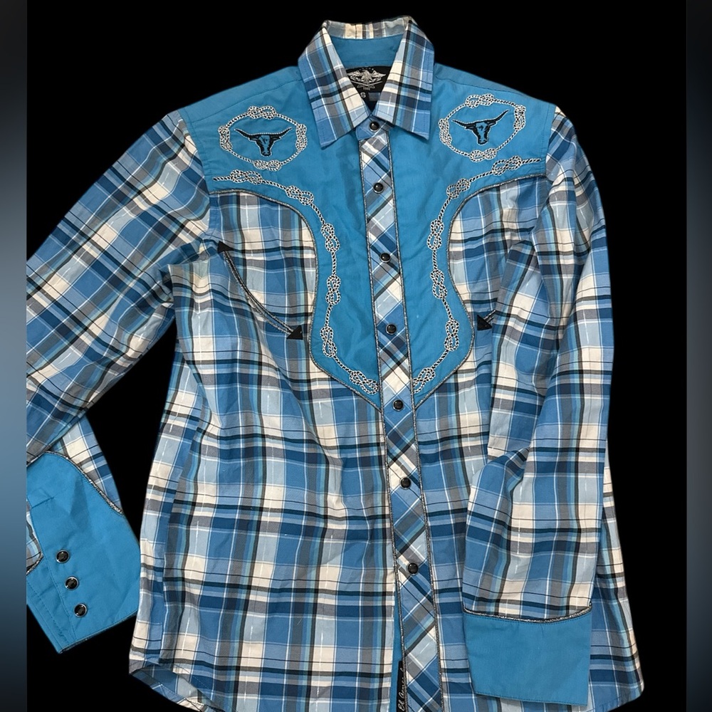 Men’s Blue plaid El General Western shirt sz S never worn
